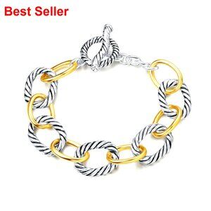 Twisted Cable Wire Link Chain Bracelet Silver and Gold Plated Toggle Clasp